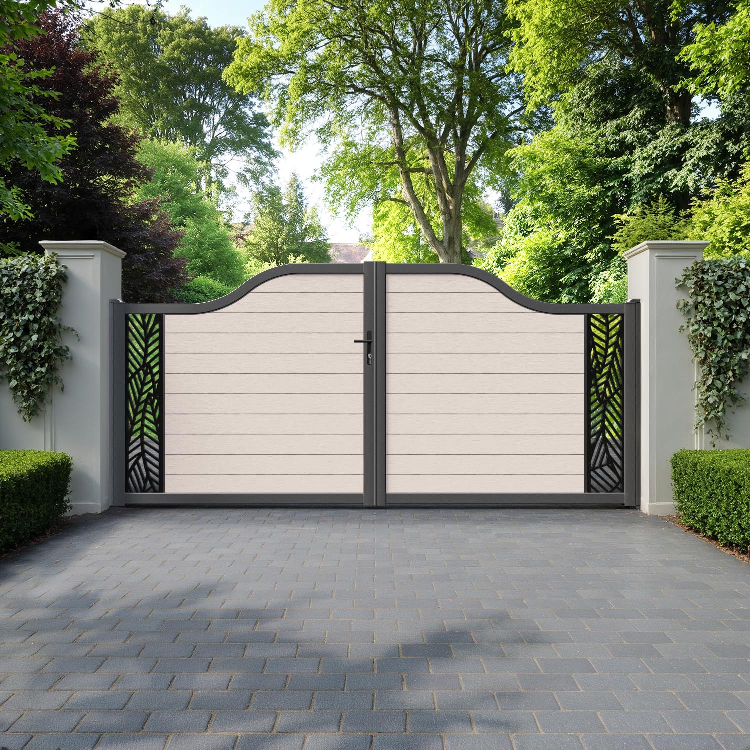 Fusion Habitat Curved Top Driveway Gate - Mid Stone - End Screen