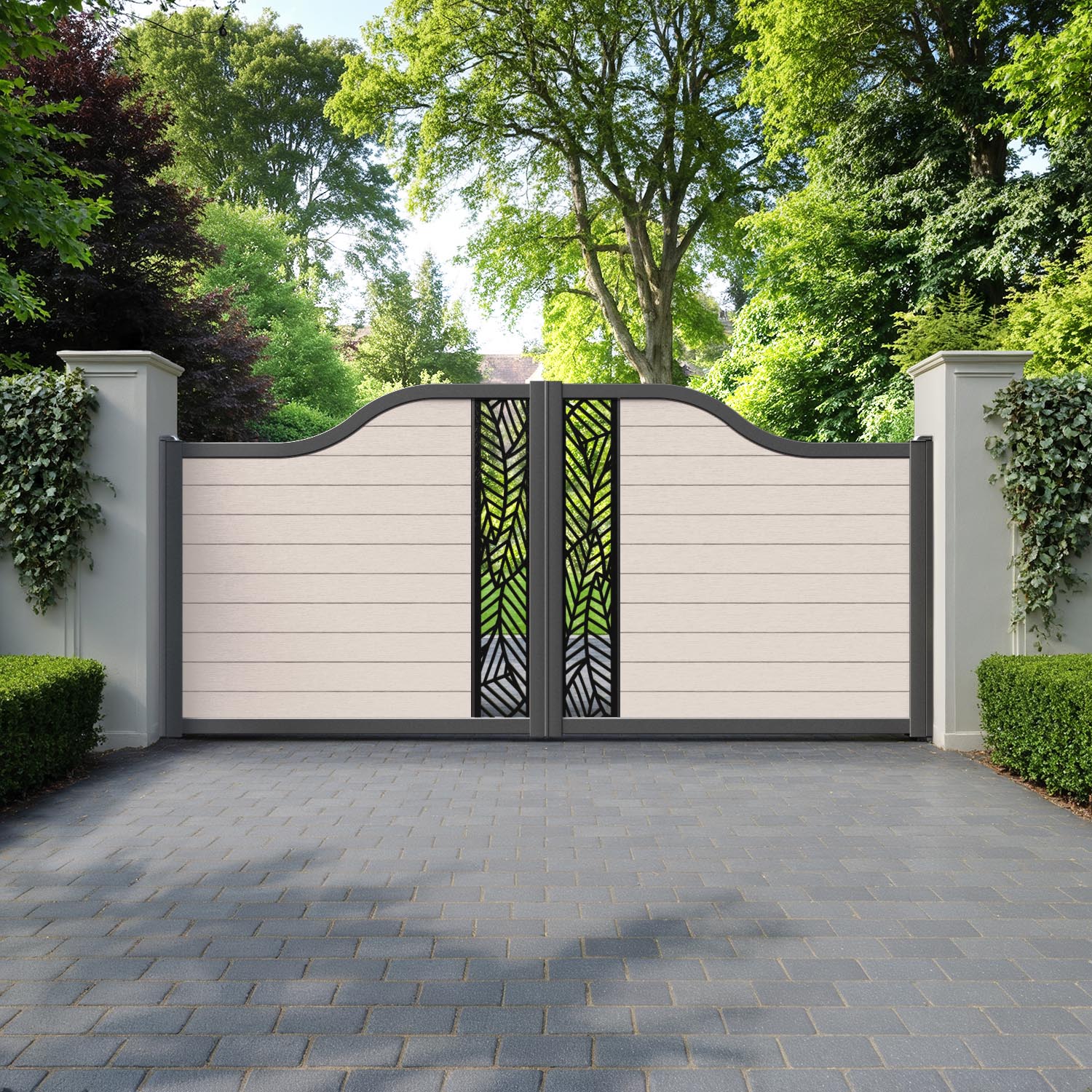 Fusion Habitat Curved Top Driveway Gate - Mid Stone - Middle Screen