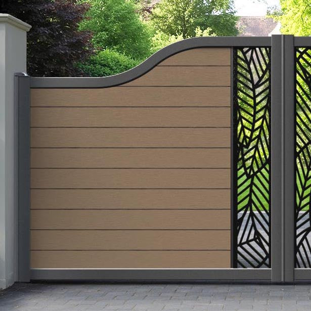 Fusion Habitat Curved Top Driveway Gate - Teak - Middle Screen