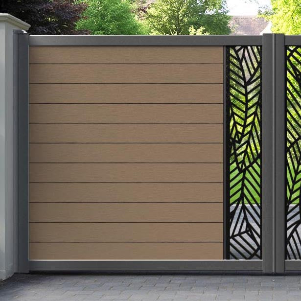 Fusion Habitat Straight Top Driveway Gate - Teak - Middle Screen