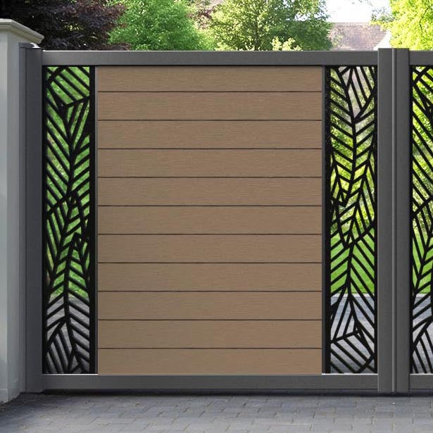 Fusion Habitat Straight Top Driveway Gate - Teak - Middle & End Screen