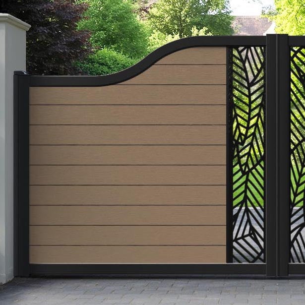 Fusion Habitat Curved Top Driveway Gate - Teak - Middle Screen