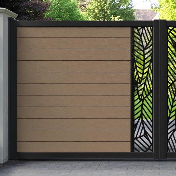 Fusion Habitat Straight Top Driveway Gate - Teak - Middle Screen