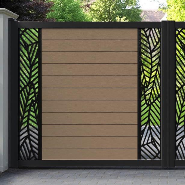 Fusion Habitat Straight Top Driveway Gate - Teak - Middle & End Screen