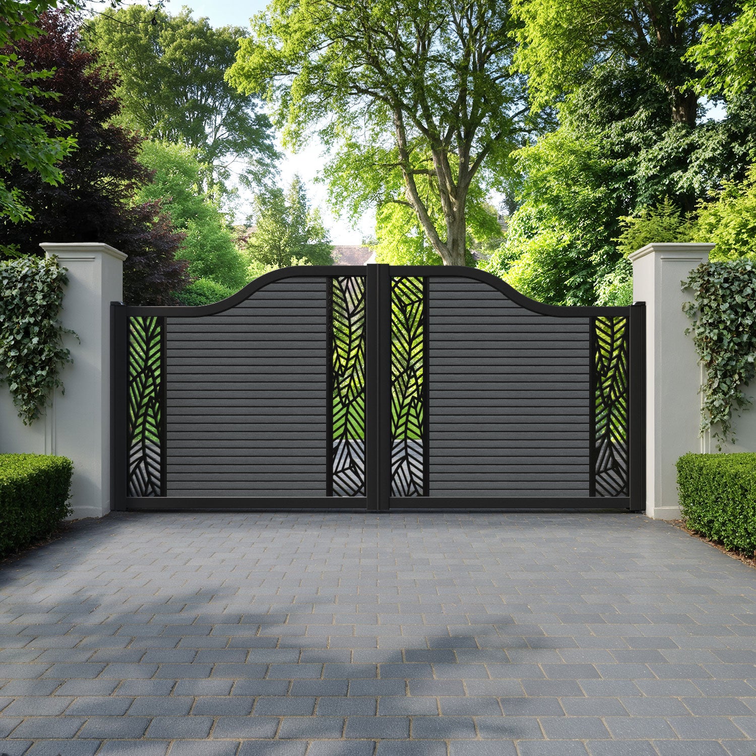 Hudson Habitat Curved Top Driveway Gate - Dark Grey - Middle & End Screen