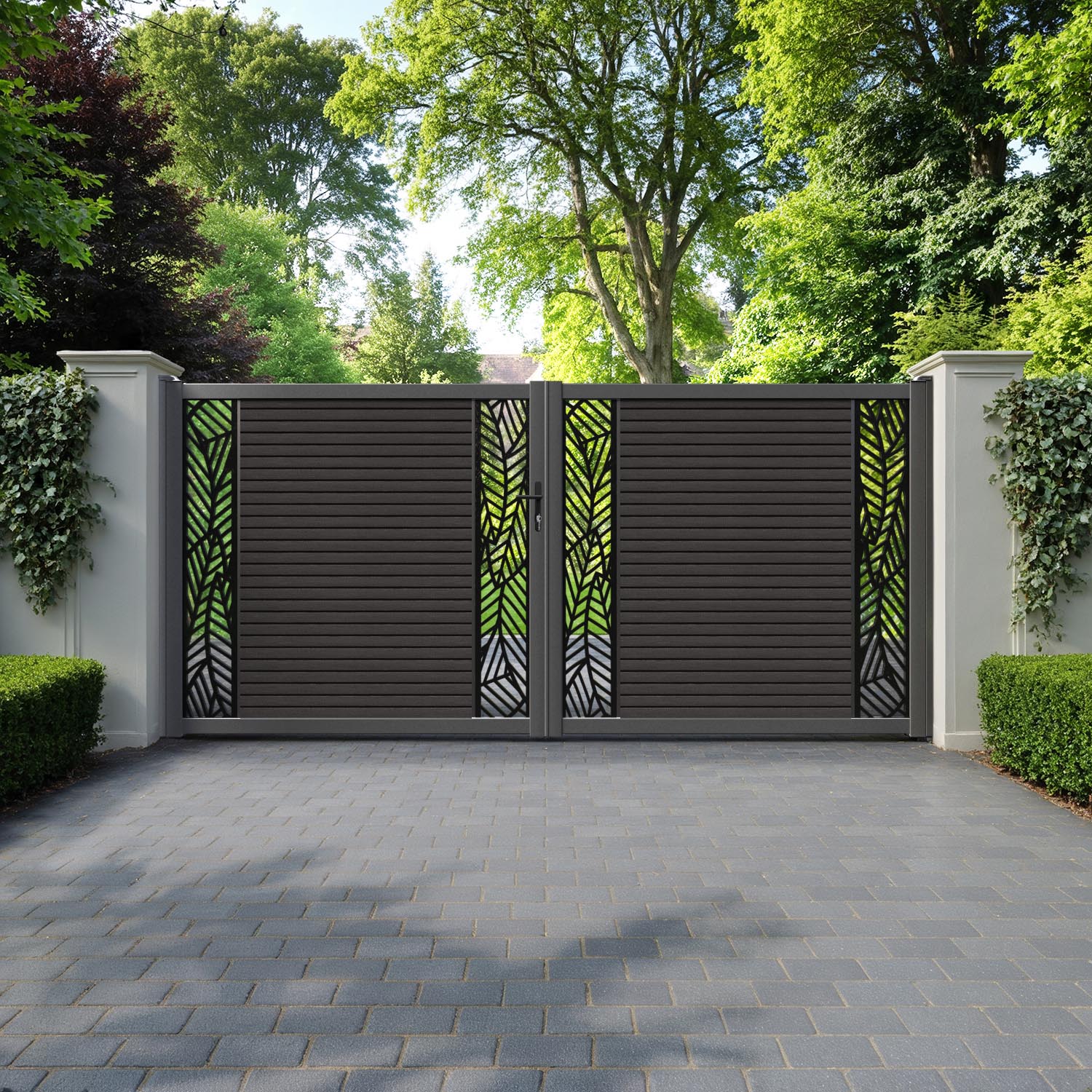 Hudson Habitat Straight Top Driveway Gate - Dark Oak - Middle & End Screen