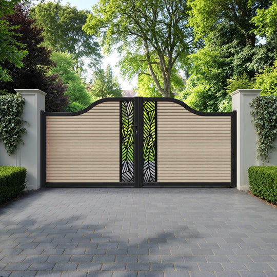 Hudson Habitat Curved Top Driveway Gate - Light Oak - Middle Screen