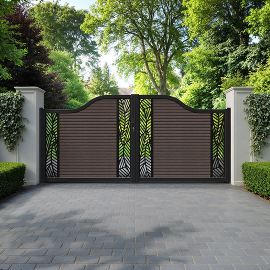 Hudson Habitat Curved Top Driveway Gate - Mid Brown - Middle & End Screen