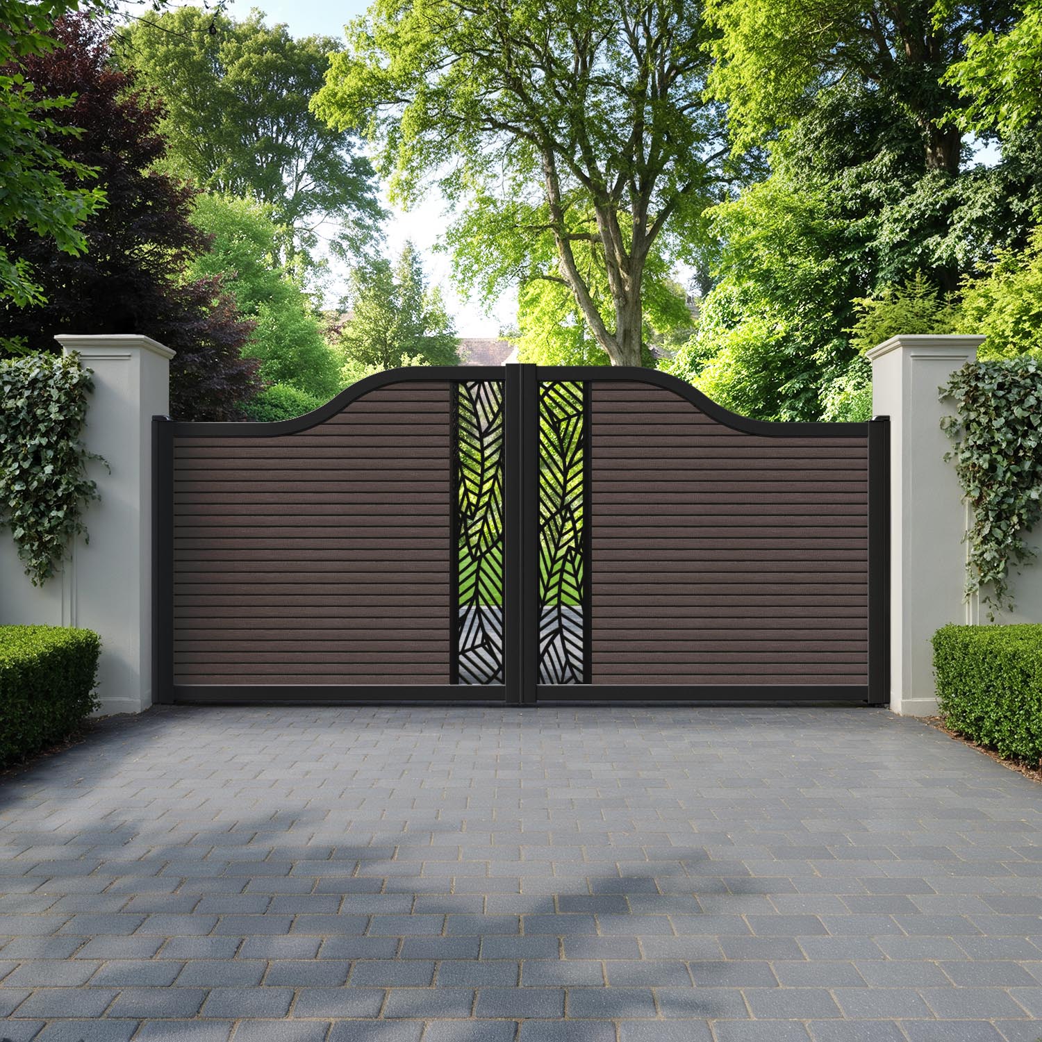 Hudson Habitat Curved Top Driveway Gate - Mid Brown - Middle Screen