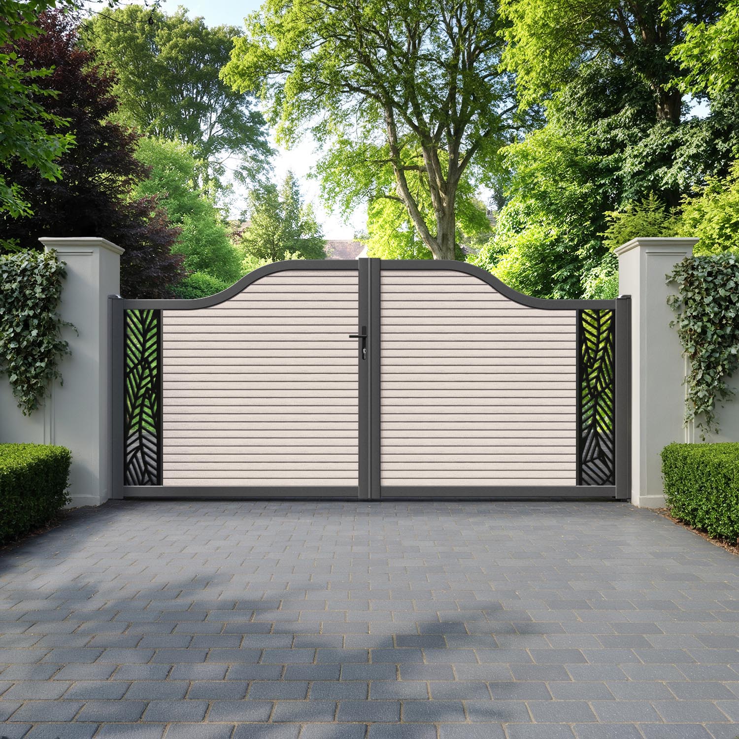 Hudson Habitat Curved Top Driveway Gate - Mid Stone - End Screen