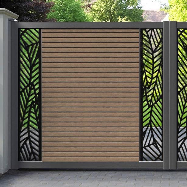 Hudson Habitat Straight Top Driveway Gate - Teak - Middle & End Screen