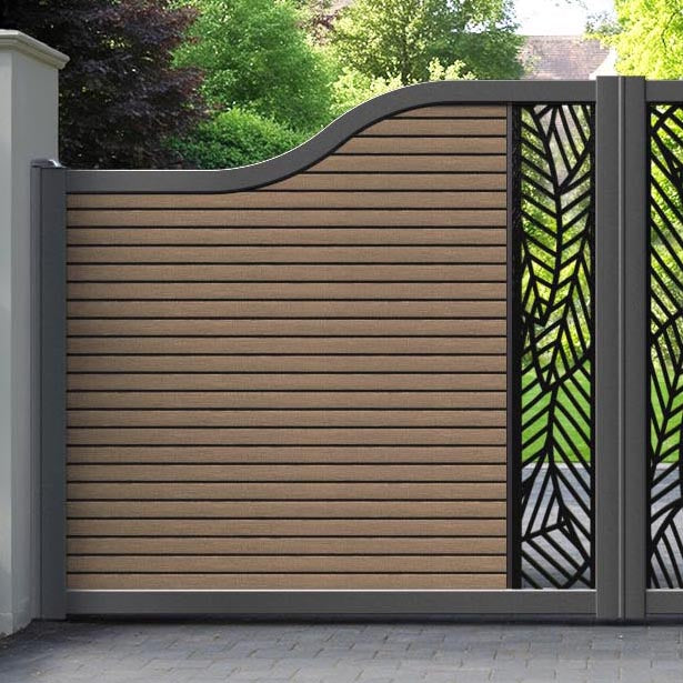 Hudson Habitat Curved Top Driveway Gate - Teak - Middle Screen