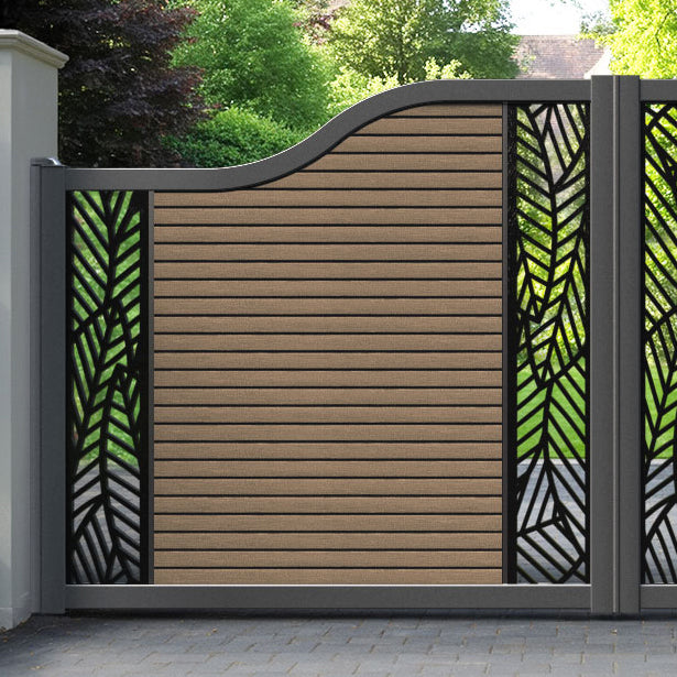 Hudson Habitat Curved Top Driveway Gate - Teak - Middle & End Screen