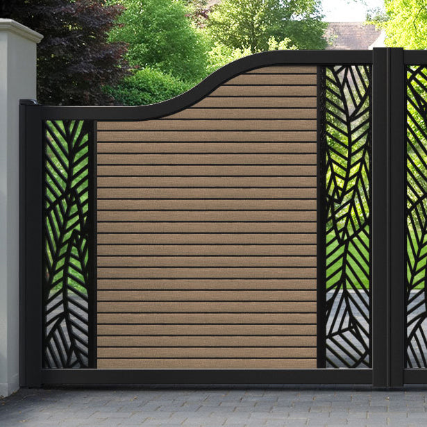 Hudson Habitat Curved Top Driveway Gate - Teak - Middle & End Screen