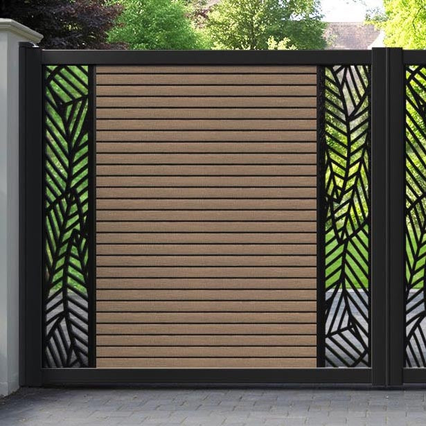 Hudson Habitat Straight Top Driveway Gate - Teak - Middle & End Screen