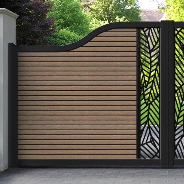 Hudson Habitat Curved Top Driveway Gate - Teak - Middle Screen