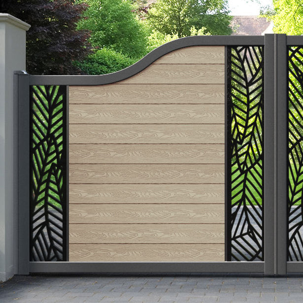 Classic Habitat Curved Top Driveway Gate - Light Oak - Middle & End Screen