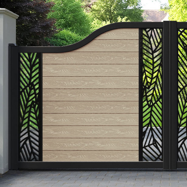 Classic Habitat Curved Top Driveway Gate - Light Oak - Middle & End Screen