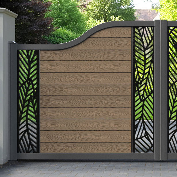 Classic Habitat Curved Top Driveway Gate - Teak -  Middle & End Screen