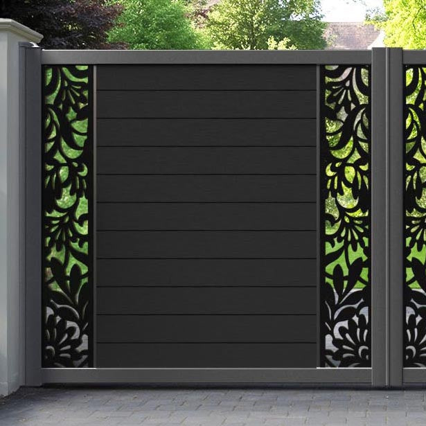 Fusion Heritage Straight Top Driveway Gate - Black - Middle & End Screen