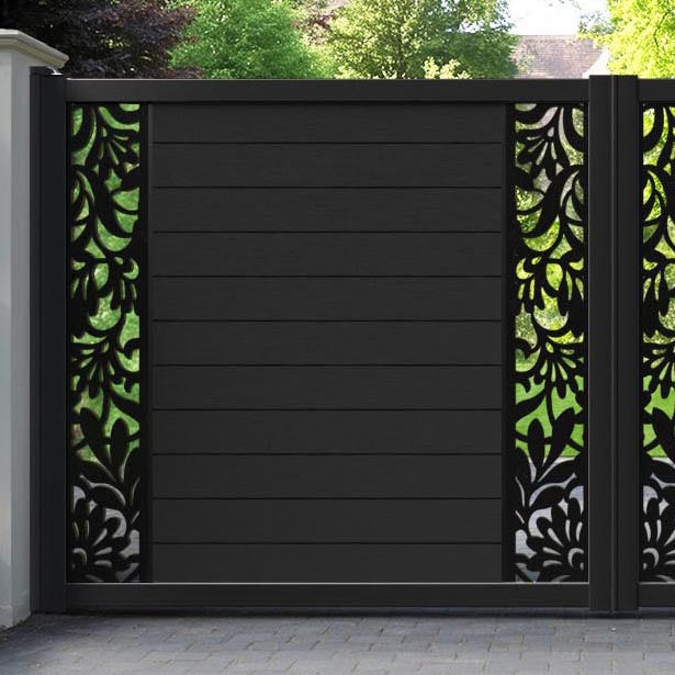 Fusion Heritage Straight Top Driveway Gate - Black - Middle & End Screen