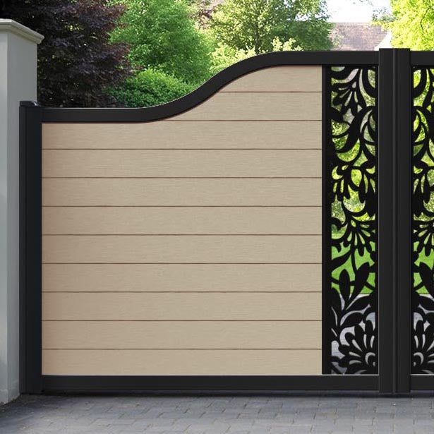 Fusion Heritage Curved Top Driveway Gate - Light Oak - Middle Screen