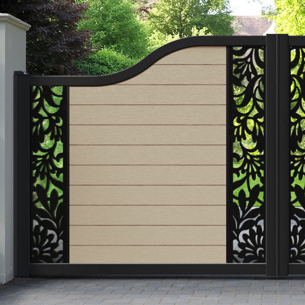 Fusion Heritage Curved Top Driveway Gate - Light Oak - Middle & End Screen
