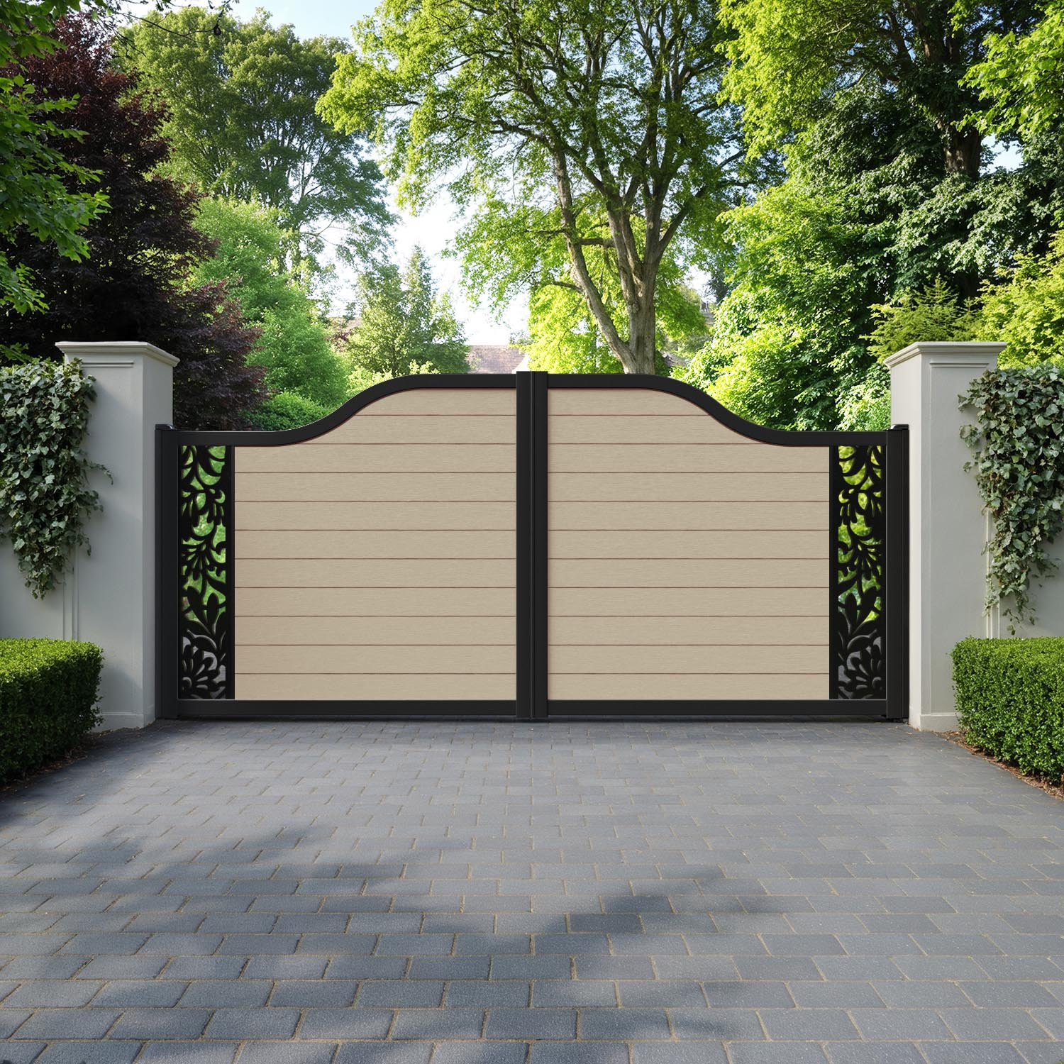 Fusion Heritage Curved Top Driveway Gate - Light Oak - End Screen