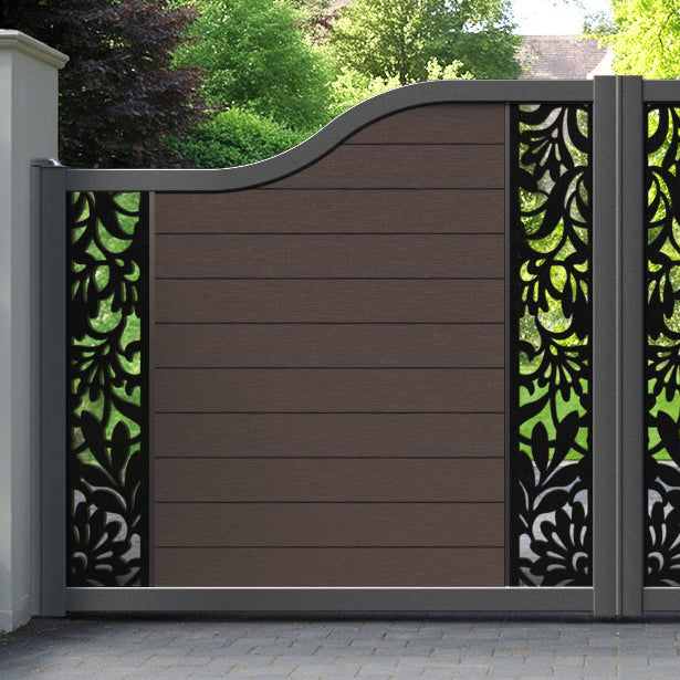 Fusion Heritage Curved Top Driveway Gate - Mid Brown - Middle & End Screen