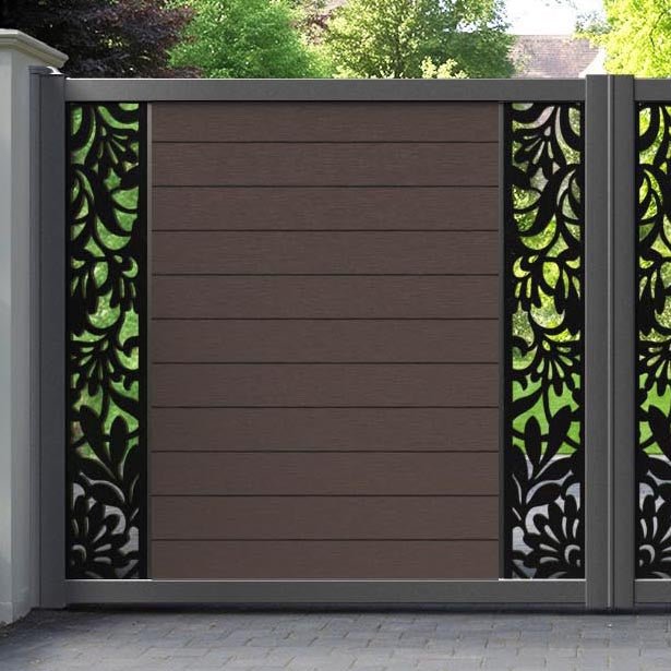 Fusion Heritage Straight Top Driveway Gate - Mid Brown - Middle & End Screen