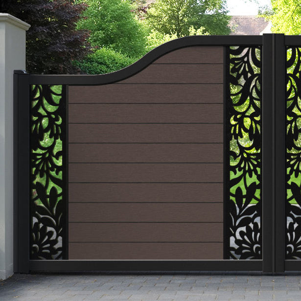Fusion Heritage Curved Top Driveway Gate - Mid Brown - Middle & End Screen