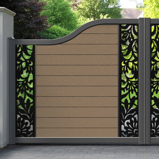 Fusion Heritage Curved Top Driveway Gate - Teak - Middle & End Screen