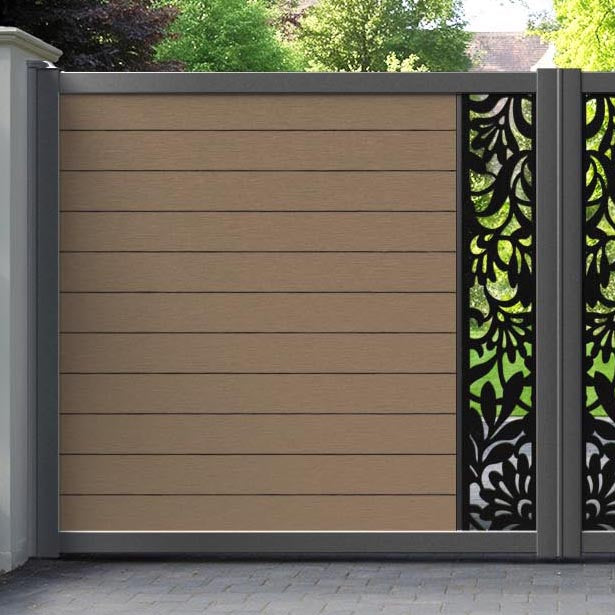 Fusion Heritage Straight Top Driveway Gate - Teak - Middle Screen