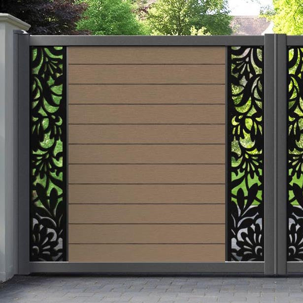 Fusion Heritage Straight Top Driveway Gate - Teak - Middle & End Screen
