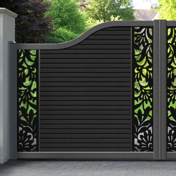 Hudson Heritage Curved Top Driveway Gate - Black - Middle & End Screen