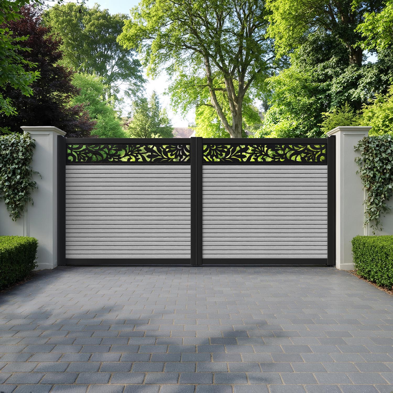 Hudson Heritage Straight Top Driveway Gate - Light Grey - Top Screen