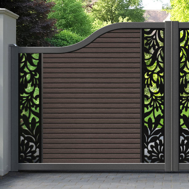 Hudson Heritage Curved Top Driveway Gate - Mid Brown - Middle & End Screen