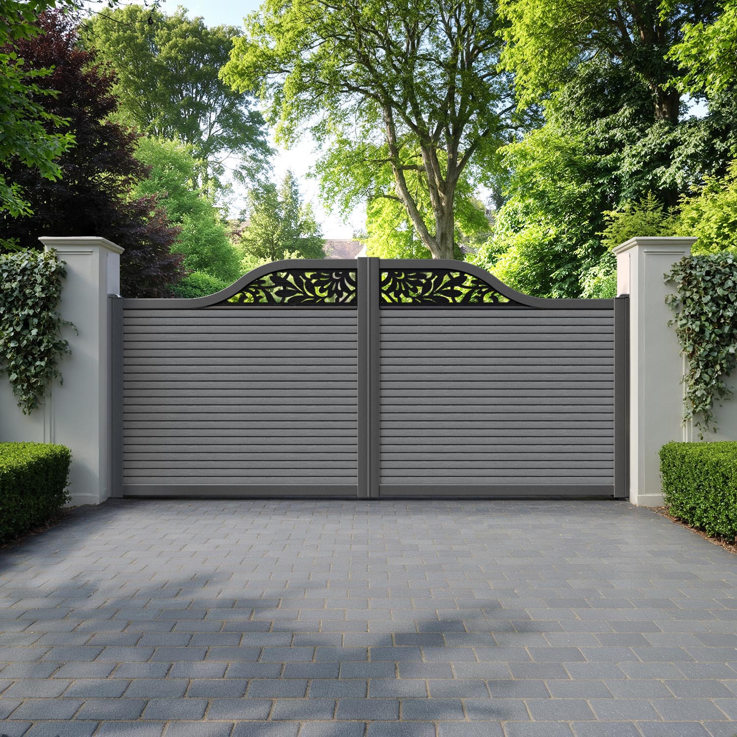 Hudson Heritage Curved Top Driveway Gate - Mid Grey - Top Screen