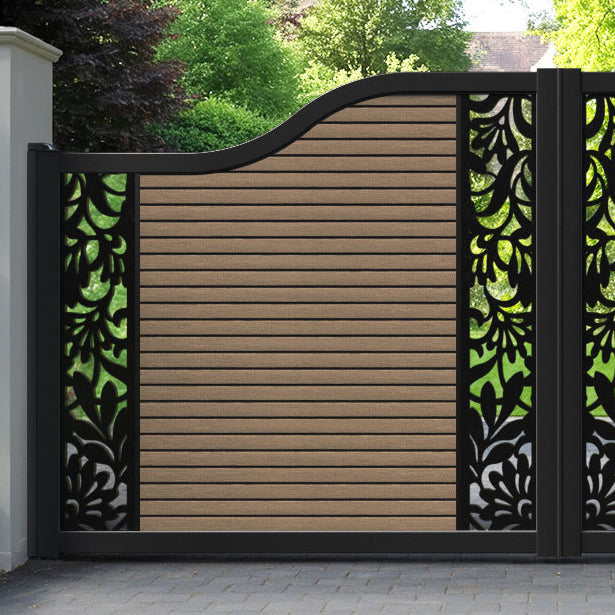 Hudson Heritage Curved Top Driveway Gate - Teak - Middle & End Screen