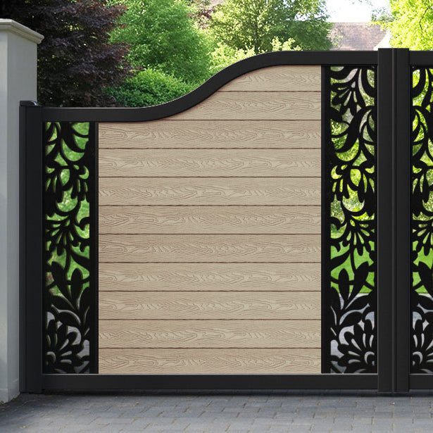 Classic Heritage Curved Top Driveway Gate - Light Oak - Middle & End Screen