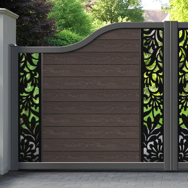 Classic Heritage Curved Top Driveway Gate - Mid Brown - Middle & End Screen
