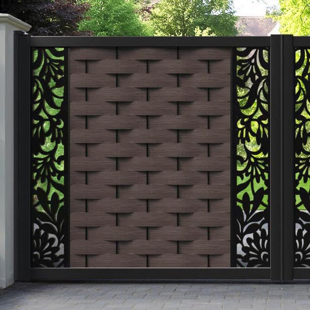 Ripple Heritage Straight Top Driveway Gate - Mid Brown - Middle & End Screen