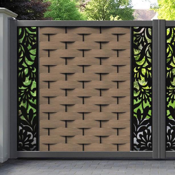 Ripple Heritage Straight Top Driveway Gate - Teak - Middle & End Screen