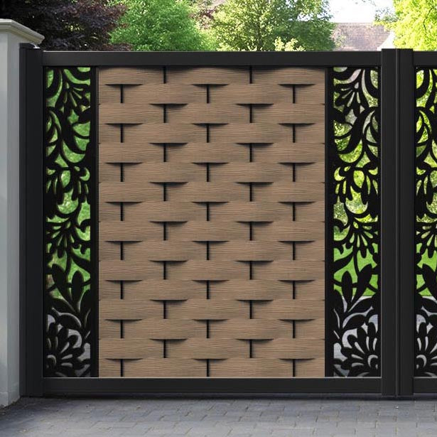 Ripple Heritage Straight Top Driveway Gate - Teak - Middle & End Screen