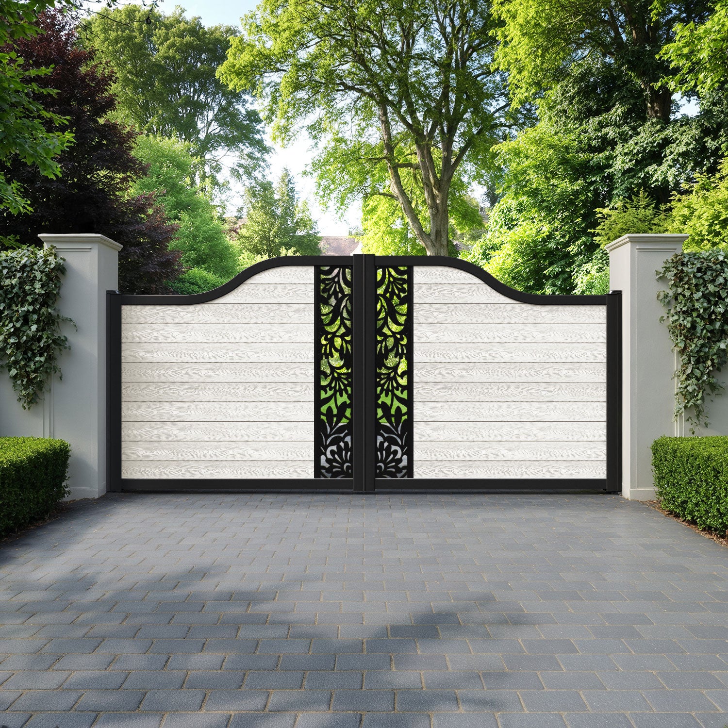 Classic Heritage Curved Top Driveway Gate - Light Stone - Middle Screen