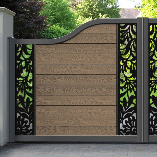 Classic Heritage Curved Top Driveway Gate - Teak -  Middle & End Screen
