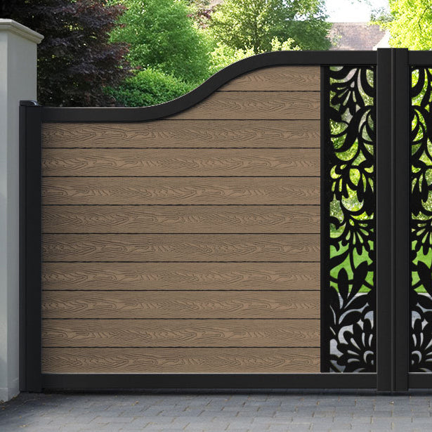 Classic Heritage Curved Top Driveway Gate - Teak -  Middle Screen