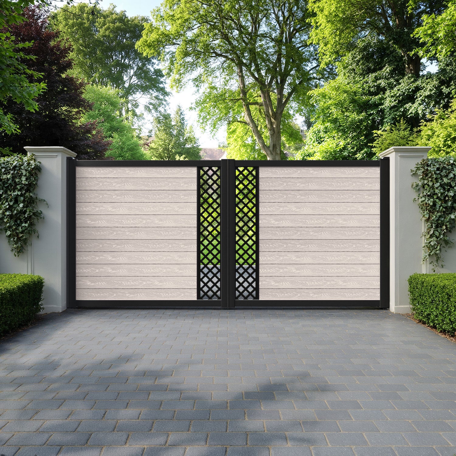 Classic Hive Straight Top Driveway Gate - Mid Stone - Middle Screen