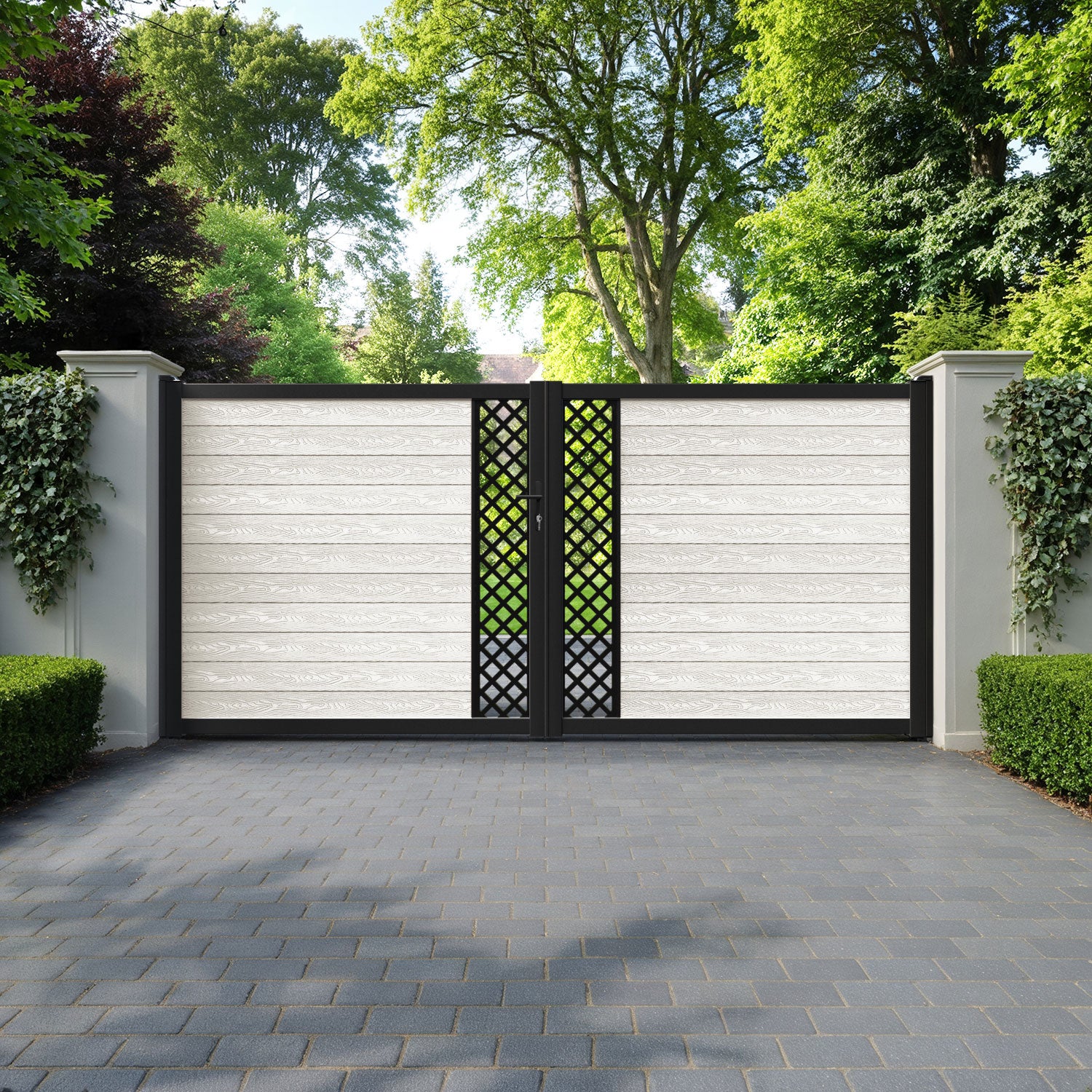 Classic Hive Straight Top Driveway Gate - Light Stone - Middle Screen
