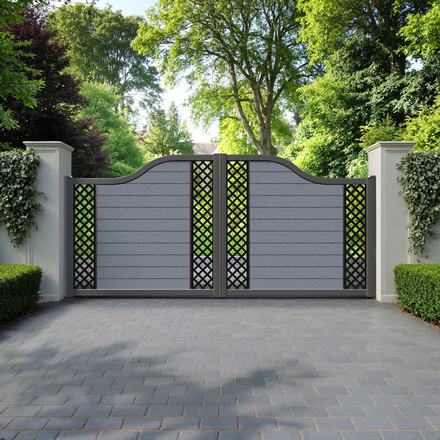 Fusion Hive Curved Top Driveway Gate - Anthracite - Middle & End Screen